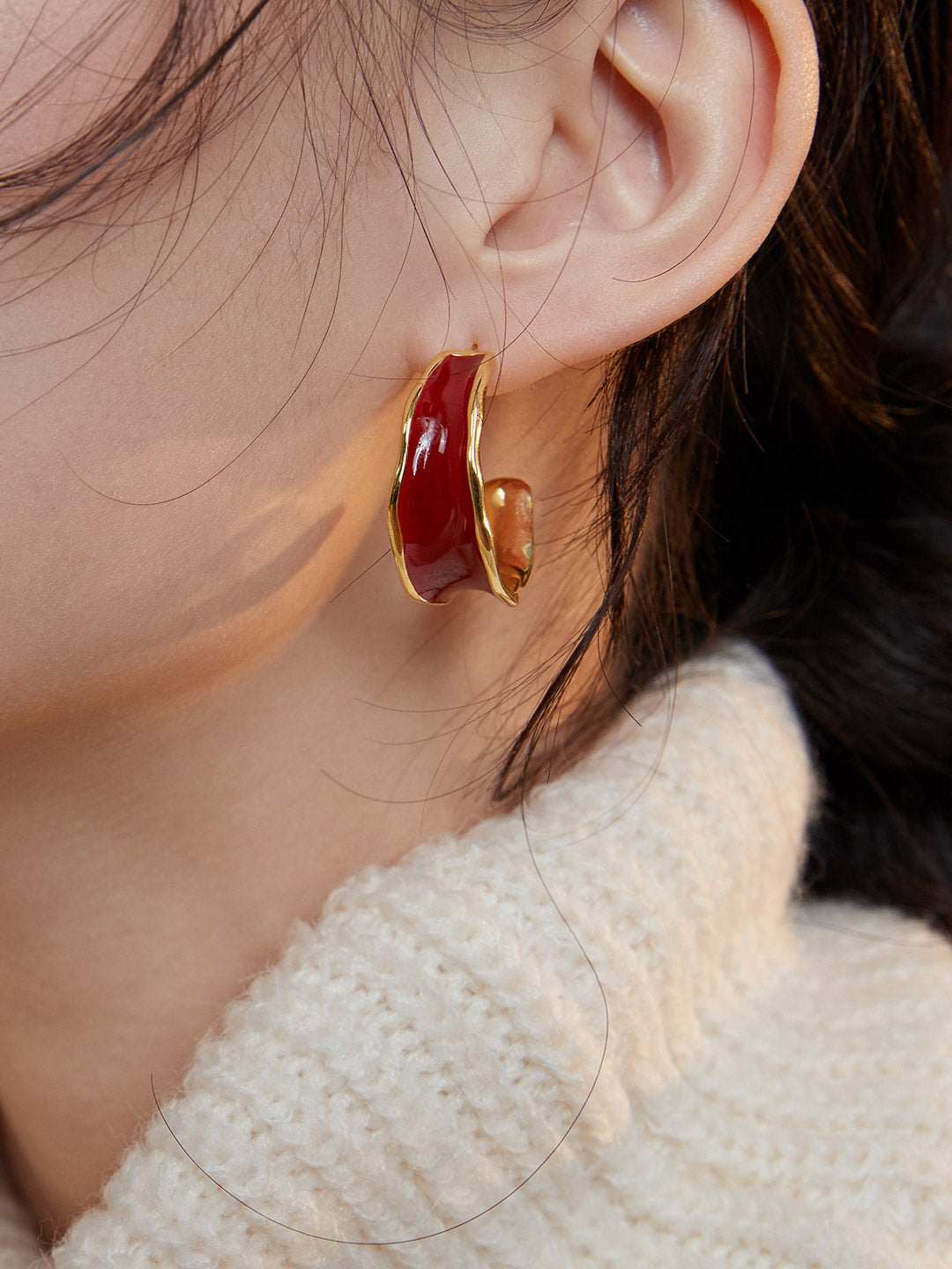 Red Glazed Open Earring