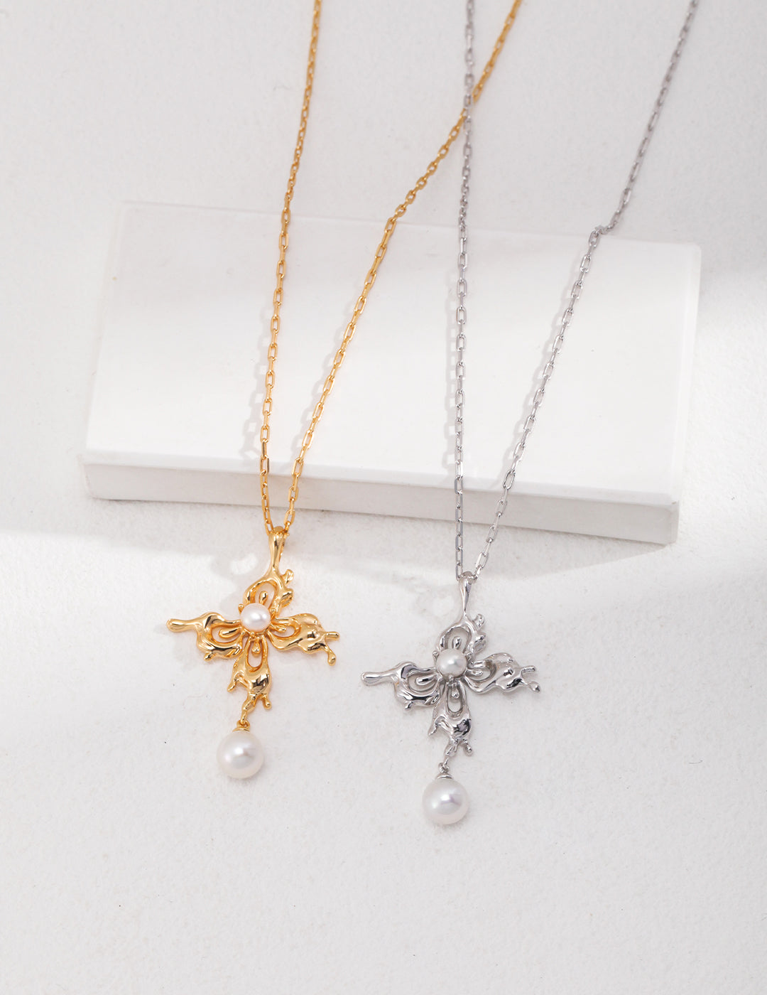 Artistic Pearl Silver Jewelry Set with Necklace, Earring and Ring