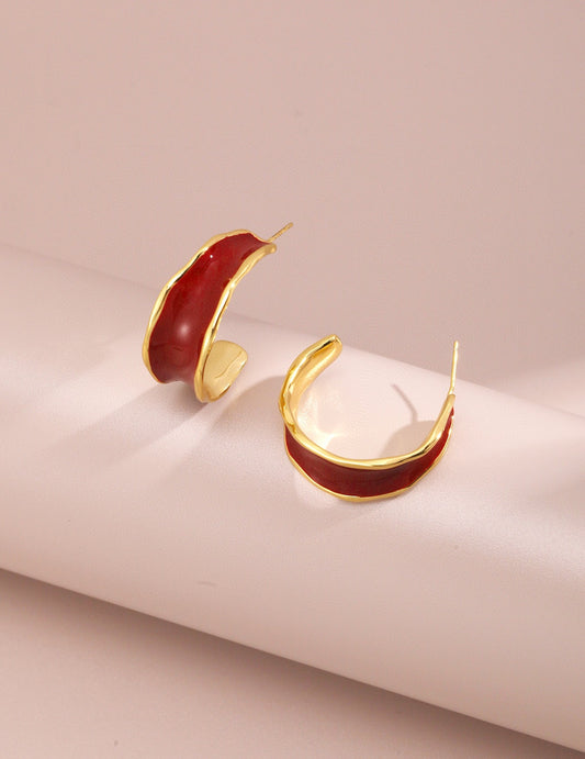 Red Glazed Open Earring
