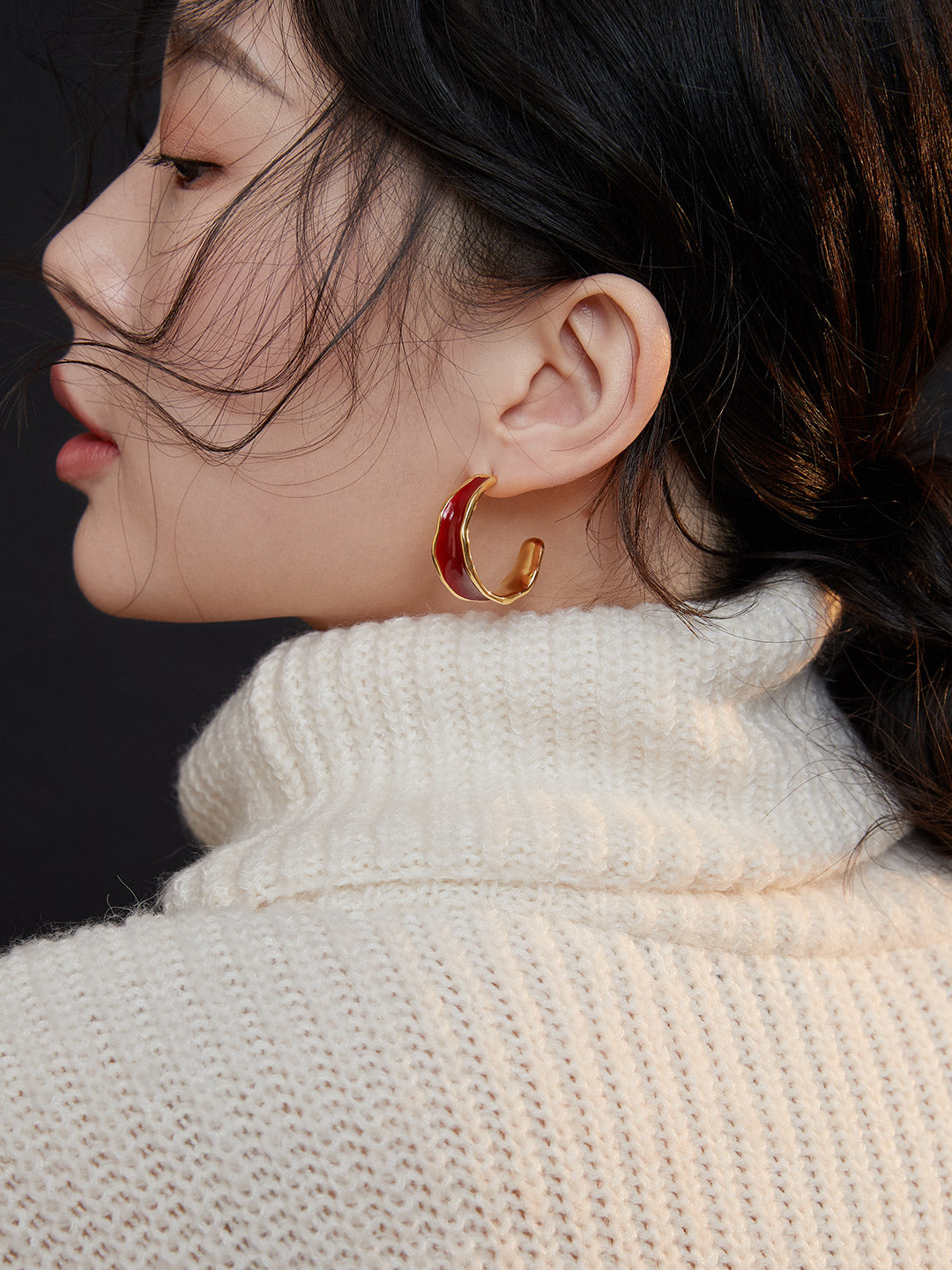 Red Glazed Open Earring